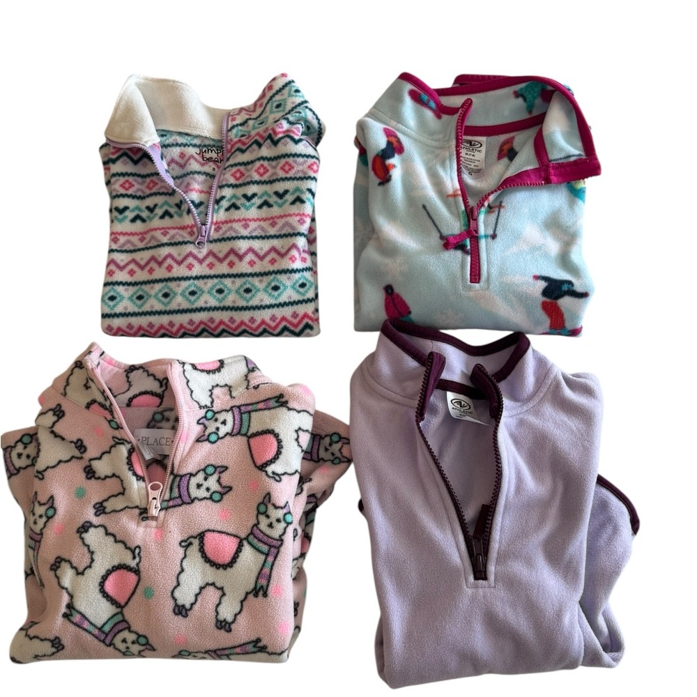 Bundle of 4 Girls’ Fleece Quarter-Zip Pullovers (Size 7/8)